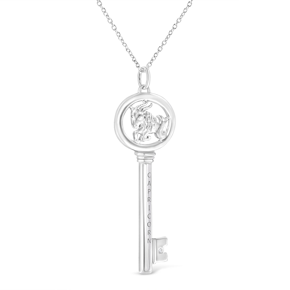 .925 Sterling Silver Diamond Accent Zodiac Key 18" Pendant Necklace (K-L Color, I1-I2 Clarity) by Infinite Jewels