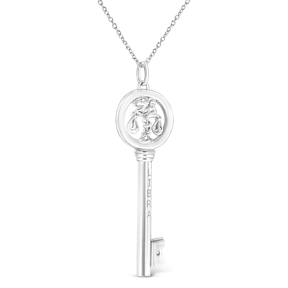 .925 Sterling Silver Diamond Accent Zodiac Key 18" Pendant Necklace (K-L Color, I1-I2 Clarity) by Haus of Brilliance