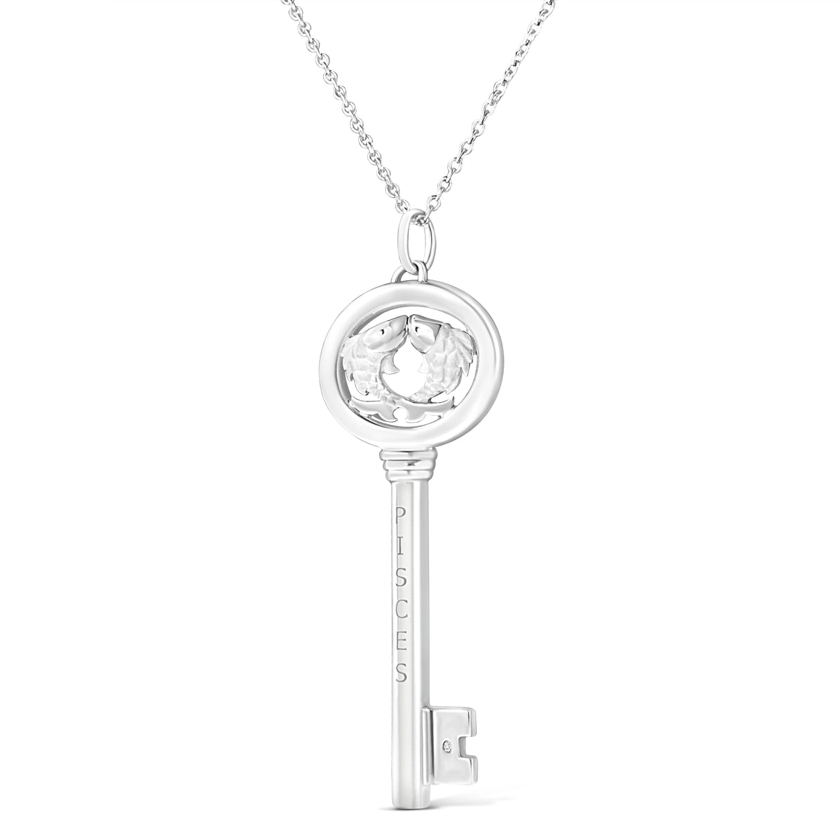 .925 Sterling Silver Diamond Accent Zodiac Key 18" Pendant Necklace (K-L Color, I1-I2 Clarity) by Haus of Brilliance