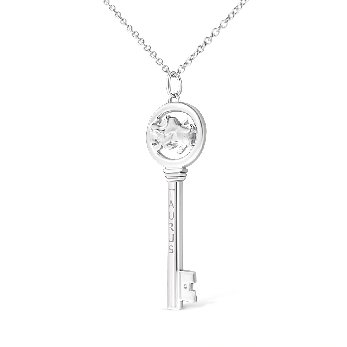 .925 Sterling Silver Diamond Accent Zodiac Key 18" Pendant Necklace (K-L Color, I1-I2 Clarity) by Infinite Jewels