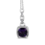 .925 Sterling Silver 6x6MM Cushion Shaped Natural Purple Amethyst and Diamond Accented Bale 18" Inch Pendant Necklace (I-J Color, I1-I2 Clarity) by Infinite Jewels