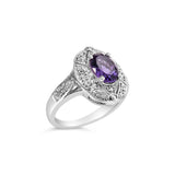 .925 Sterling Silver 9x7mm Oval Purple Amethyst and Round Diamond Accent Fashion Cocktail Ring (I-J Color, I1-I2 Clarity) by Infinite Jewels