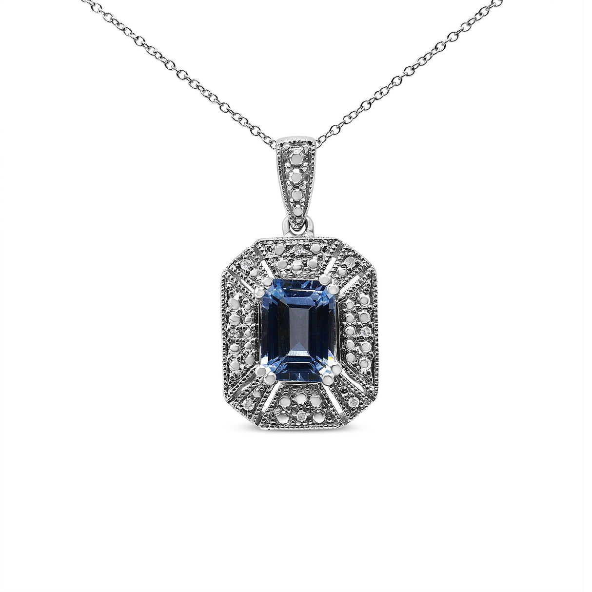 .925 Sterling Silver Blue Topaz and Diamond Accent Art Deco Style 18" Pendant Necklace (I-J Color, I1-I2 Clarity) by Infinite Jewels