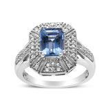 .925 Sterling Silver Diamond Accent and 8X6 mm Emerald-Shape Blue Topaz Ring (I-J Color, I2-I3 Clarity) by Infinite Jewels