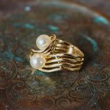 Vintage 1970's Cream Glass Pearl Ring 18k Yellow Gold Electroplated Made in USA by PVD Vintage Jewelry