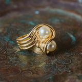 Vintage 1970's Cream Glass Pearl Ring 18k Yellow Gold Electroplated Made in USA by PVD Vintage Jewelry