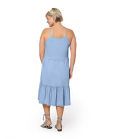 Leota Women's Esmeralda Embroidered Tiered Hem Cotton Chambray Sundress Blue Size 2X by Steals