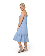 Leota Women's Esmeralda Embroidered Tiered Hem Cotton Chambray Sundress Blue Size 2X by Steals