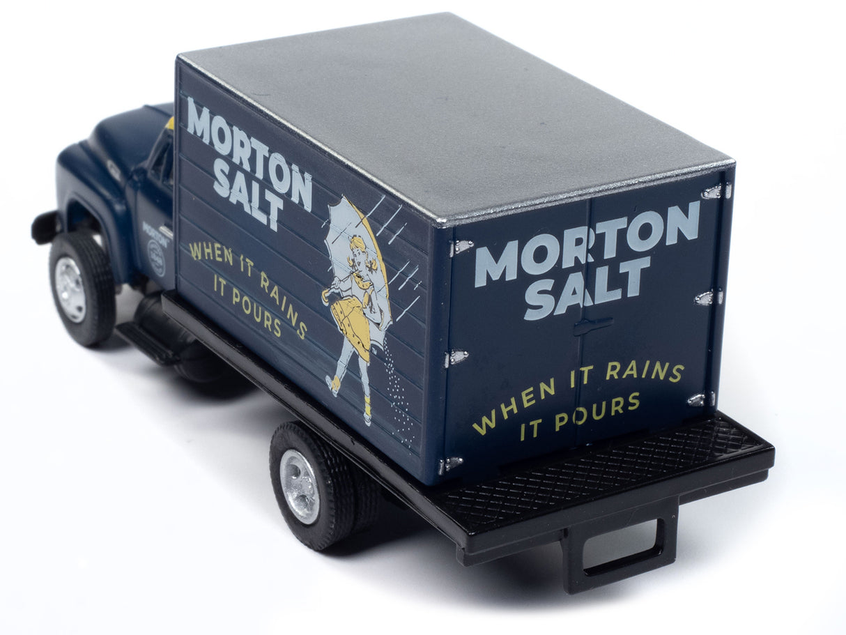 1954 Ford Box Truck Dark Blue with Yellow Top "Morton Salt" "Mini Metals" Series 1/87 (HO) Scale Model Car by Classic Metal Works