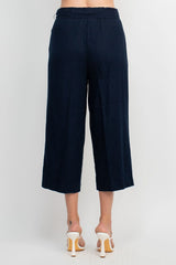 Land N Sea Elastic Mid Waist Tie Waist Wide Leg Linen Pant with Pockets by Curated Brands