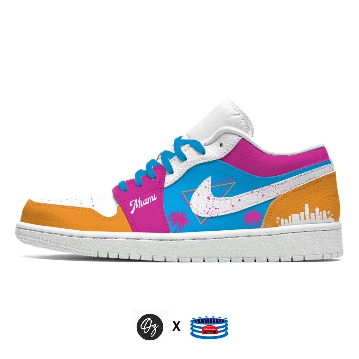 "Miami Vibes" Jordan 1 Low Shoes by Stadium Custom Kicks