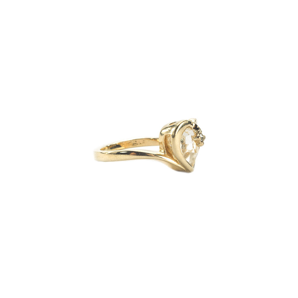 Vintage 1970s Heart Shape Ring with Clear Austrian Crystal 18k Yellow Gold Electroplated by PVD Vintage Jewelry