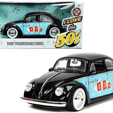 1959 Volkswagen Beetle Black with Graphics "I Love the 50's" Series 1/24 Diecast Model Car by Jada