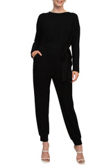 Philosophy Crew Neck Dolman Long Sleeve Tie Waist Elastic Hem Pockets Jersey Knit Jumpsuit by Curated Brands