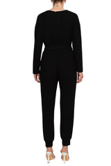 Philosophy Crew Neck Dolman Long Sleeve Tie Waist Elastic Hem Pockets Jersey Knit Jumpsuit by Curated Brands