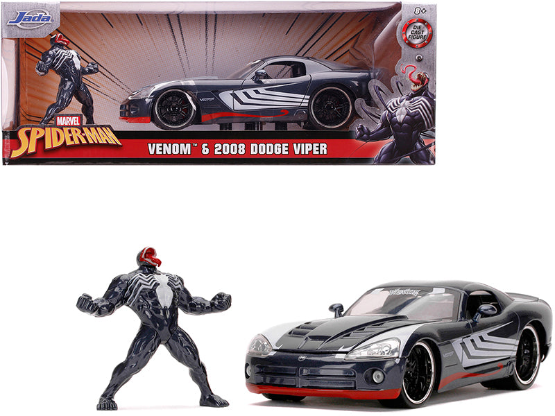 2008 Dodge Viper SRT10 Dark Gray with Venom Diecast Figurine "Spider-Man" "Marvel" Series 1/24 Diecast Model Car by Jada