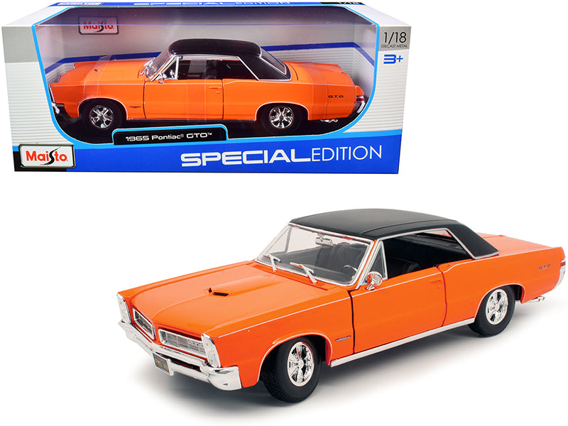 1965 Pontiac GTO Hurst Orange with Black Top and White Stripes "Special Edition" 1/18 Diecast Model Car by Maisto