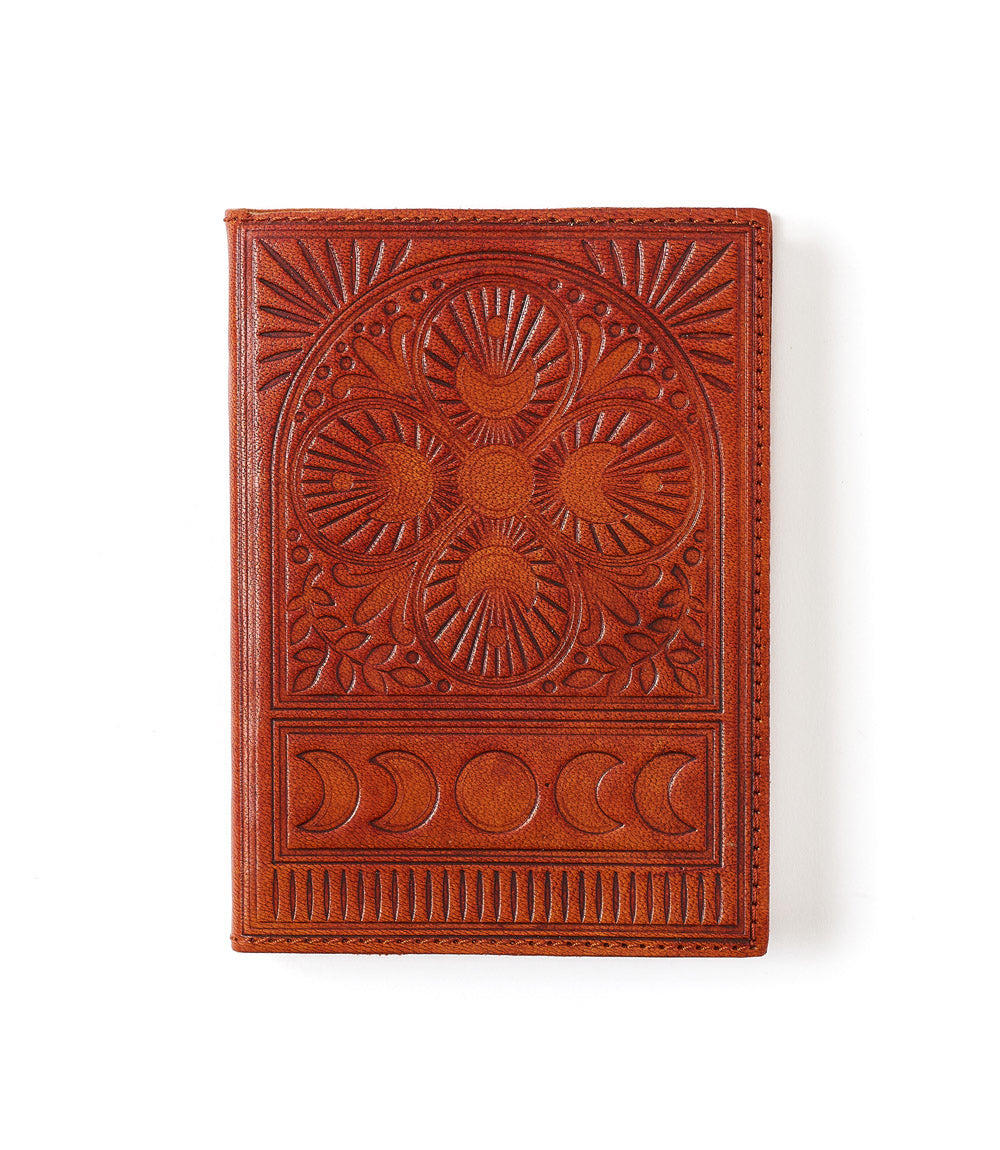 Embossed Brown Leather Moon Phase 5x7 Journal - Refillable Cruelty-Free by Matr Boomie