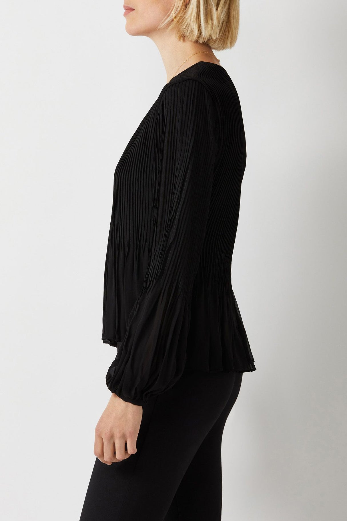 Ecru Designs V-Neck Long Sleeve Ruched Chiffon Top by Curated Brands