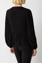 Ecru Designs V-Neck Long Sleeve Ruched Chiffon Top by Curated Brands