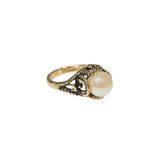 Vintage 1970's Pearl Bead Ring Antiqued 18k Gold Electroplated Made in USA by PVD Vintage Jewelry