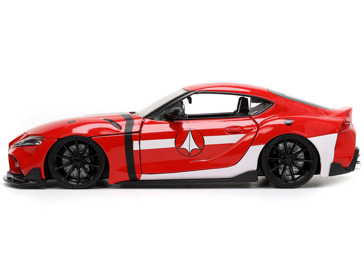 2020 Toyota Supra Red with Graphics and Miriya Sterling Diecast Figurine "Robotech" "Hollywood Rides" Series 1/24 Diecast Model Car by Jada