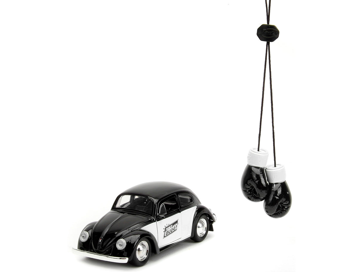 1959 Volkswagen Beetle "Punch Buggy" Black and White and Boxing Gloves Accessory "Punch Buggy" Series 1/32 Diecast Model Car by Jada