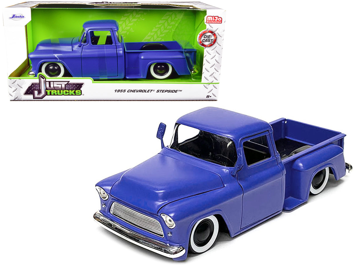 1955 Chevrolet Stepside Pickup Truck Matt Blue "Just Trucks" Series 1/24 Diecast Model Car by Jada