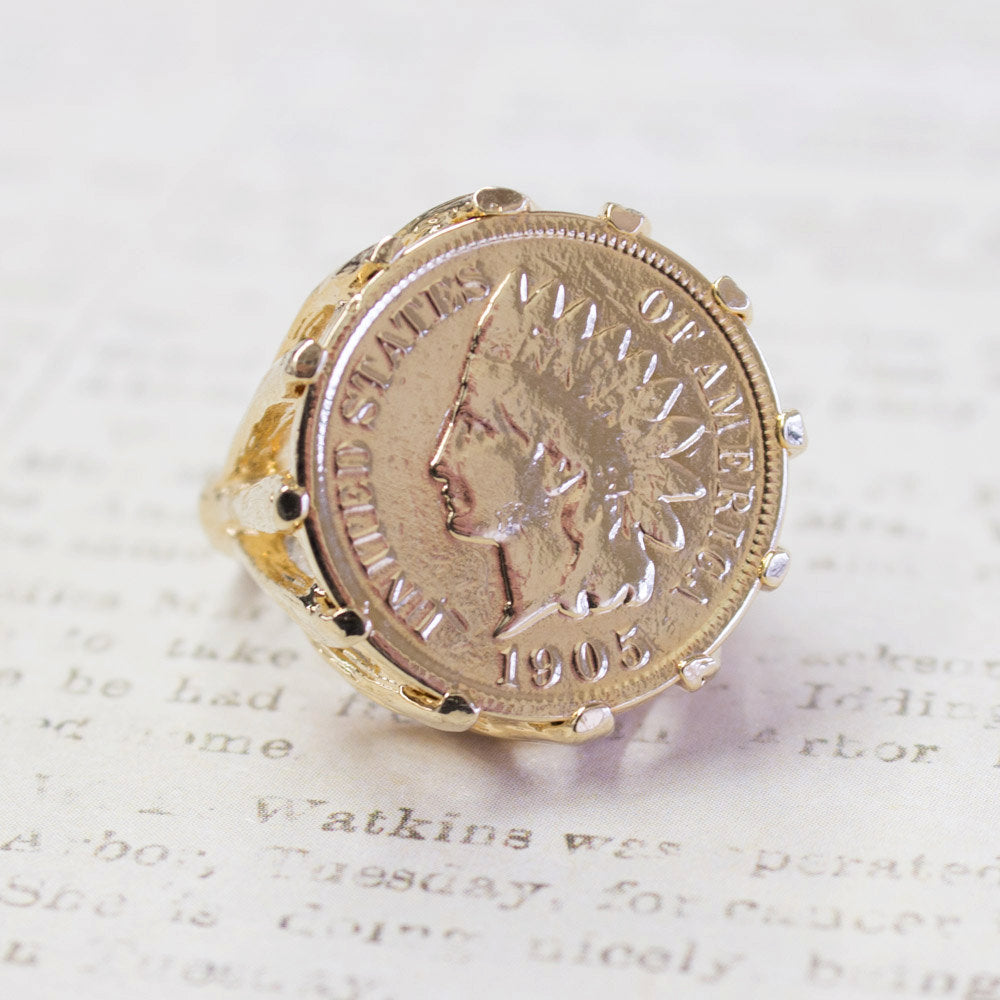 Vintage Ring Indian Head Penny Ring Antique 18k Gold Edwardian Style Handcrafted Coin Jewelry #R137 by PVD Vintage Jewelry