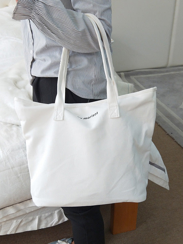 Casual Simple Letter Printed Tote Bag by migunica