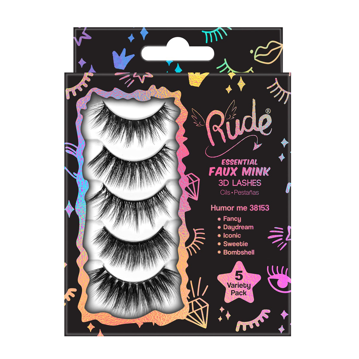 Rude Essential Faux Mink 3D Lashes 5 Multi-Pack - Humor Me