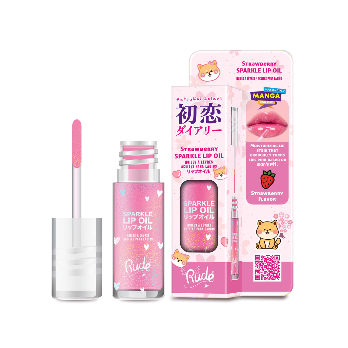 RUDE Manga Sparkle Lip Oil - Strawberry