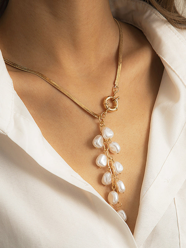 Original Pearl Pendant Geometric Necklace by migunica