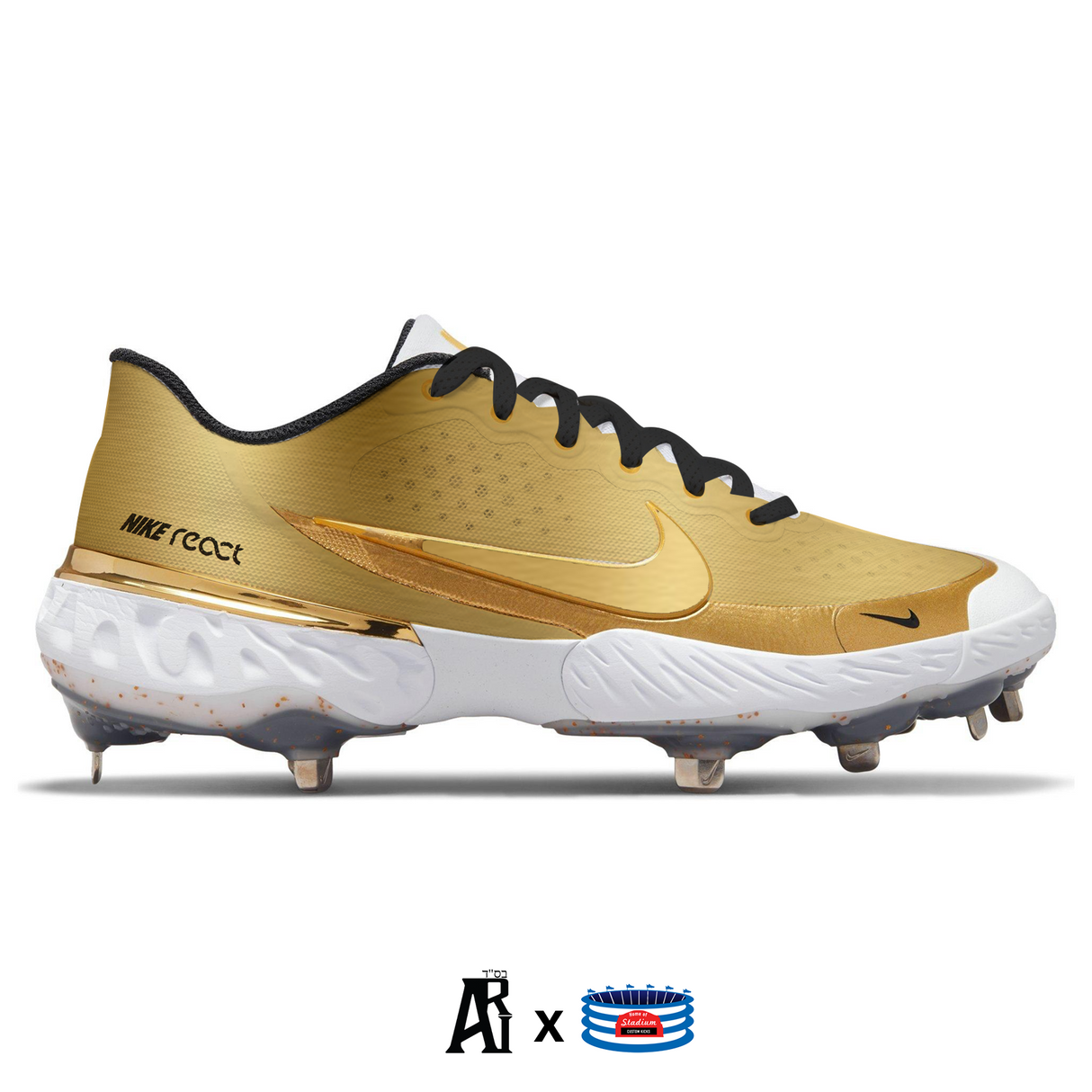 "Metallic Gold" Nike Alpha Huarache Elite 3 Low Cleats by Stadium Custom Kicks