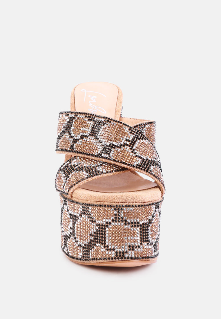 sinful high platform patterned diamante slides by London Rag