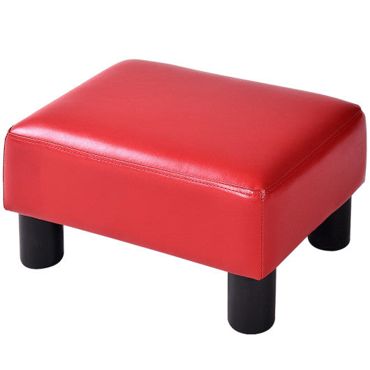 Small PU Leather Rectangular Seat Ottoman Footstool-Red