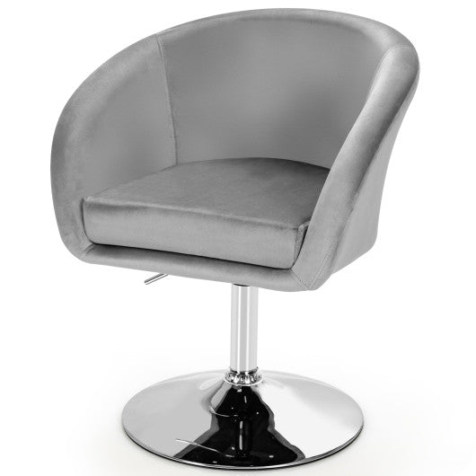 360 Degree Swivel Makeup Stool Accent Chair with Round Back and Metal Base-Gray