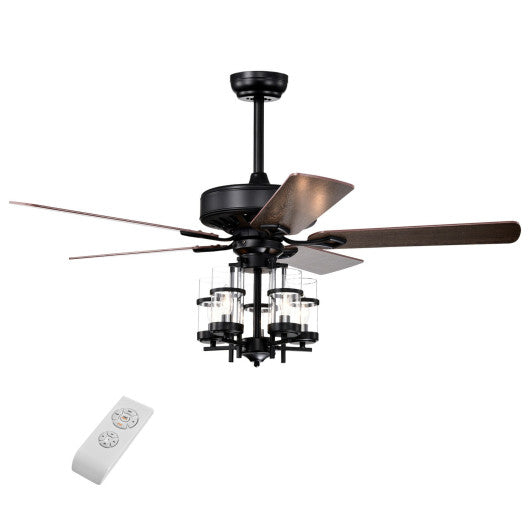 50 Inch Noiseless Ceiling Fan Light with Explosion-proof Glass Lampshades-Black