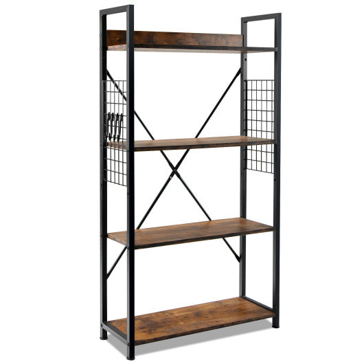 4 -Tier Industrial Open Storage Bookshelf-Coffee