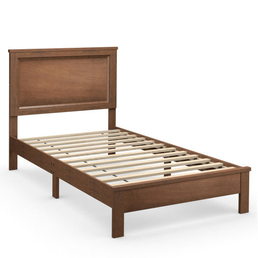 Twin Size Platform Bed Frame with Rubber Wood Leg-Walnut