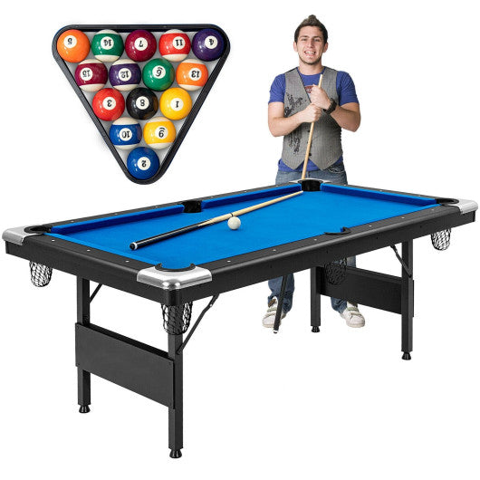 6 Feet Foldable Billiard Pool Table with Complete Set of Balls-Blue