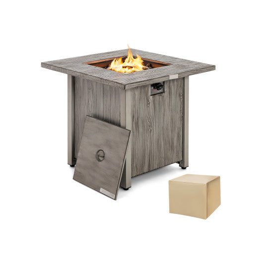 28 Inch 40 000 BTU Square Fire Pit Table with Lid and Lava Rocks-Gray