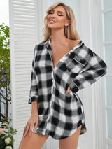 Plaid Lapel Collar Shirt Dress by Blak Wardrob