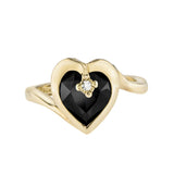 Vintage 1970s Heart Shape Ring with Clear Austrian Crystal 18k Yellow Gold Electroplated by PVD Vintage Jewelry