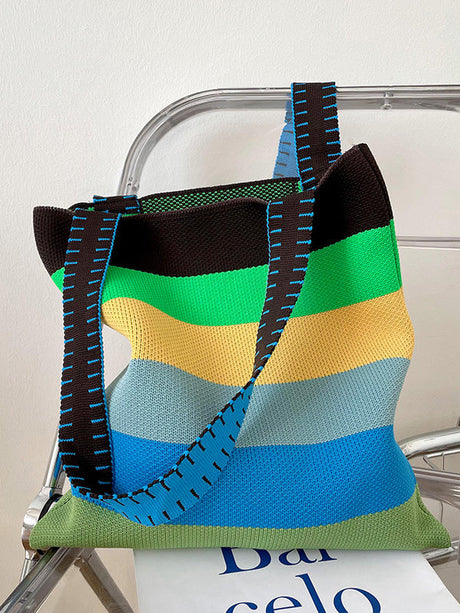 Original Weave Contrast Color Rainbow Striped Bags Accessories by migunica