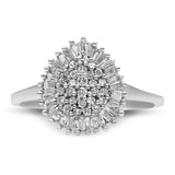 10K White Gold 1/2 Cttw Round & Baguette Cut Diamond Pear Shaped Domed Pavé Cluster with Halo Cocktail Ring (H-I Color, SI1-SI2 Clarity) by Haus of Brilliance