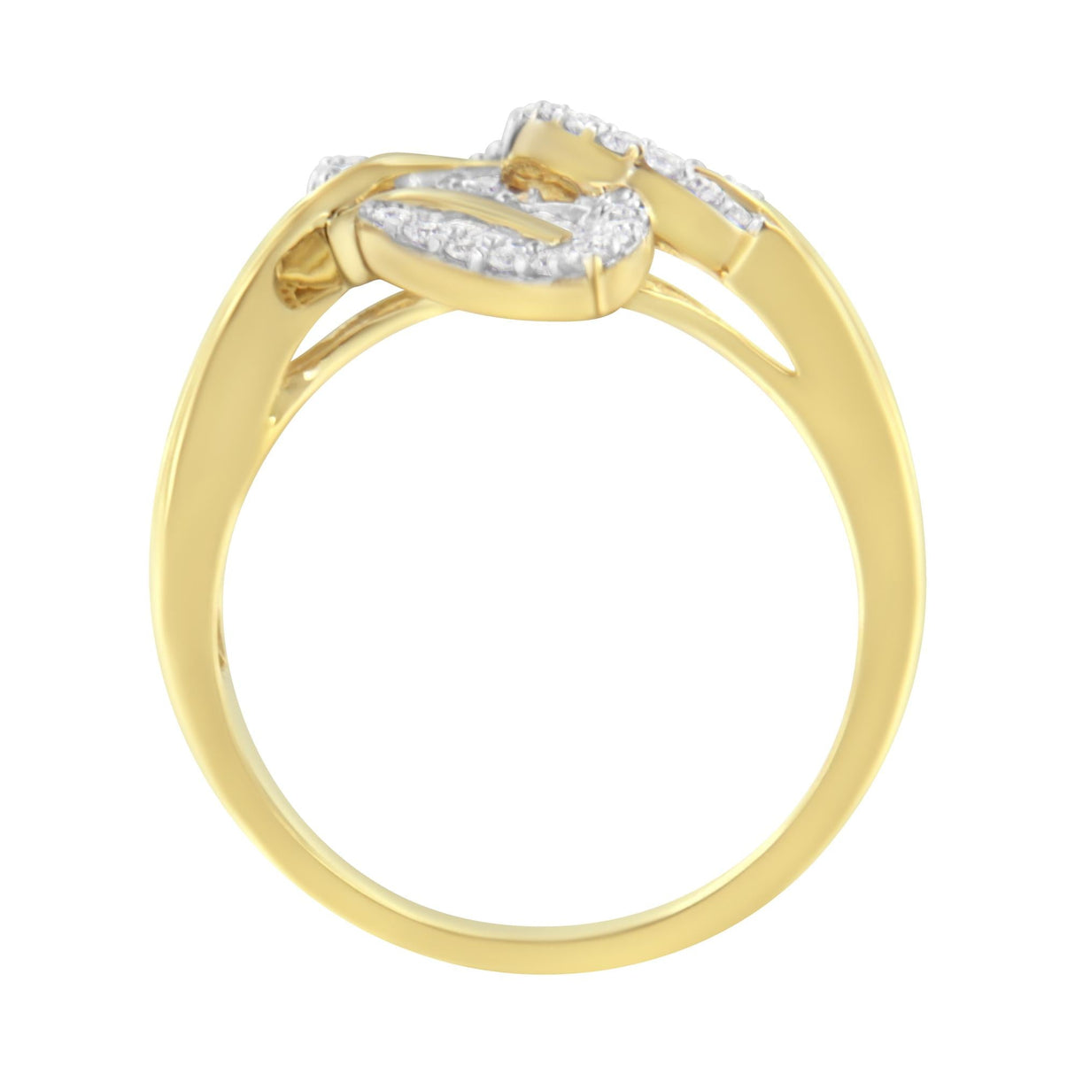 18K Yellow and White Gold Plated .925 Sterling Silver 3/8 Cttw Baguette and Round Diamond Bypass Triple Leaf Ring (I-J Color, I1-I2 Clarity) by Haus of Brilliance