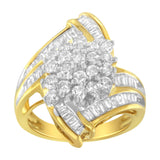 10K Yellow Gold Round and Baguette Diamond Swirl Ring (2.0 Cttw, J-K Color, I2 Clarity) by Haus of Brilliance