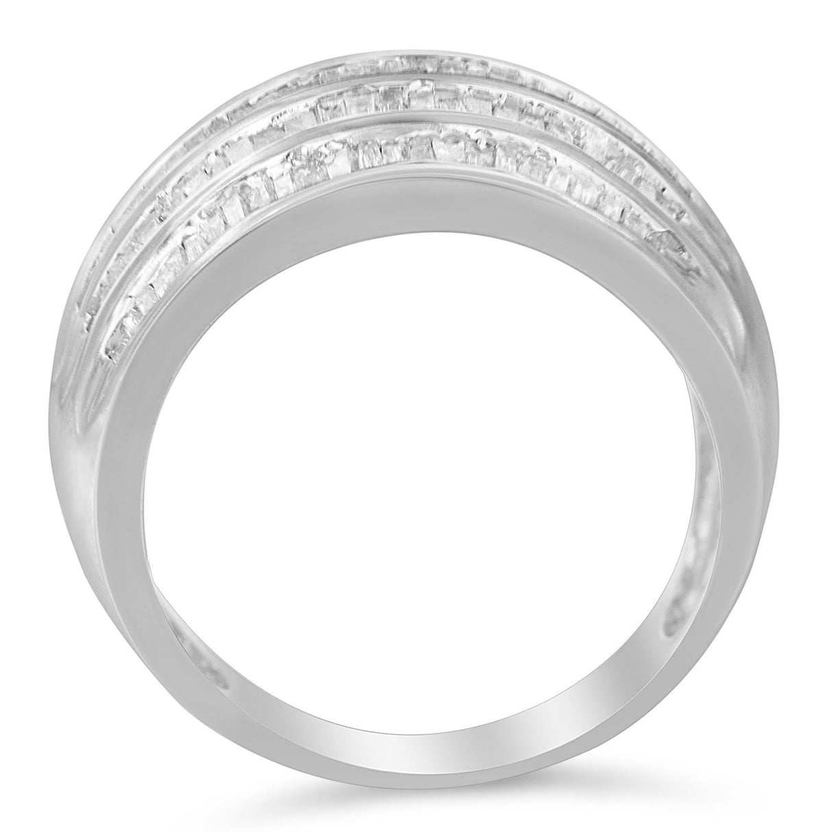 .925 Sterling Silver 1.0 Cttw Baguette-Cut Diamond 6-Row Channel Set Domed Tapered Cocktail Fashion Ring (H-I Color, I2-I3 Clarity) by Haus of Brilliance