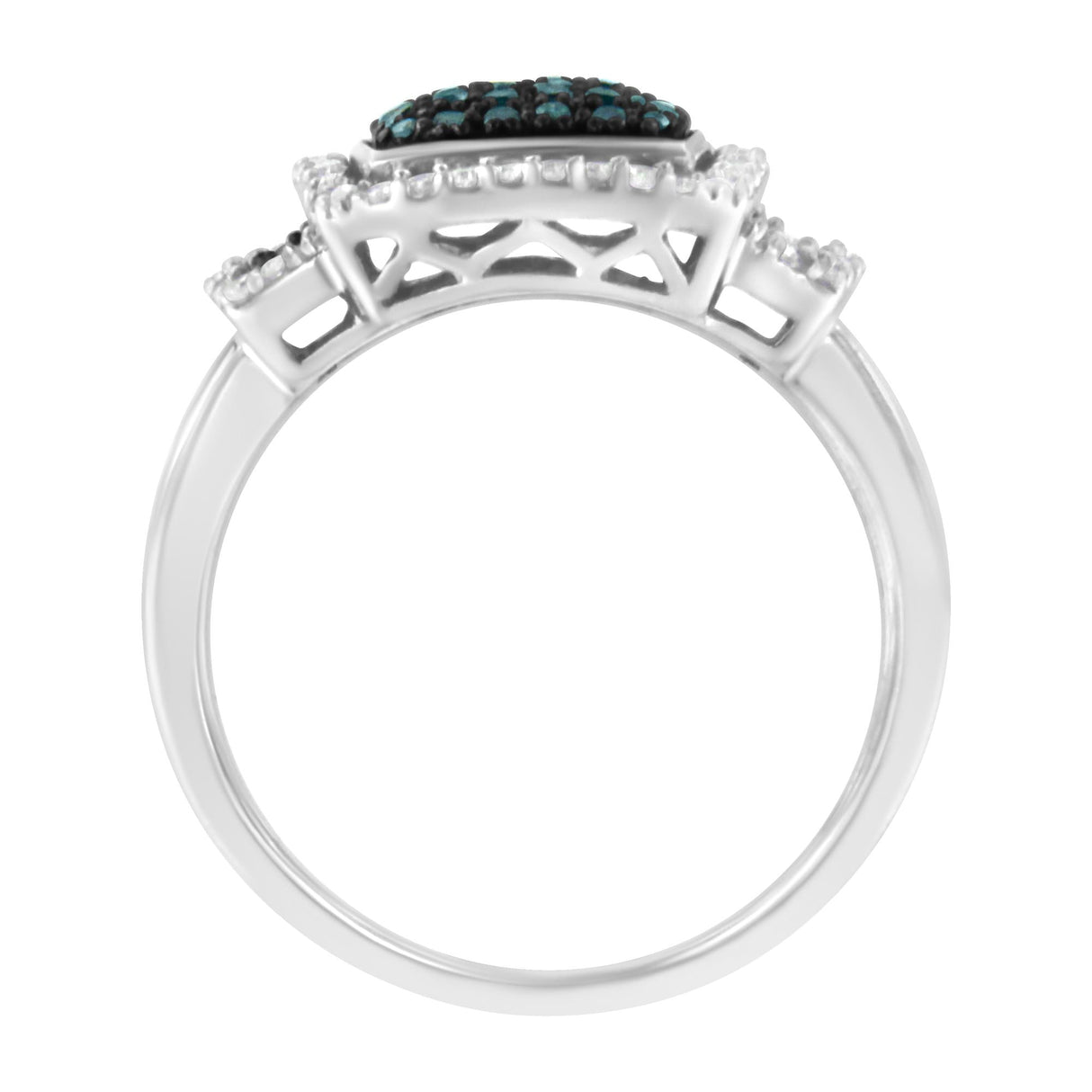 Black Rhodium Plated .925 Sterling Silver 1/2 Cttw White & Blue Diamond Square Halo Cocktail Ring (Fancy Blue & H-I Color, I2-I3 Clarity) by Infinite Jewels